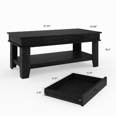 Garvee Coffee Table with Drawer 47.24" Center Table with Open Shelf  Large Living Room Table