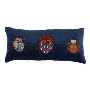 Storied Home Cotton Velvet Embroidered Lumbar Pillow with Beetles and Chambray Back, Multicolor - 1 of 4