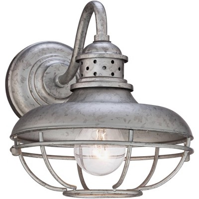 Franklin Iron Works Farmhouse Outdoor Barn Light Wall Fixture Galvanized Steel Open Cage 9" for Exterior House Porch Patio Deck