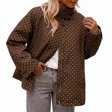 Imily Bela Women Stand Collar Polka Dot Print Windbreaker Jacket