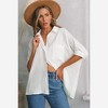 Amaryllis Women’s Relaxed Fit Button Down Gauze Shirt with Front Pocket Collared Neckline and High Low Hem - 3 of 4