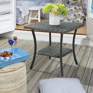 POCASSY 23.6" * 23.6" Outdoor Side Table, Wicker Rattan Patio End Table for Patio, Balcony, Pool, Two-tier - 1 of 3