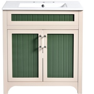Vynxaria 30'' Bathroom Vanity Cabinet with Ceramic Sink Combo Set, Solid Wood Frame Modern Bathroom Storage Cabinet with Height Adjustable Shelf - 1 of 4