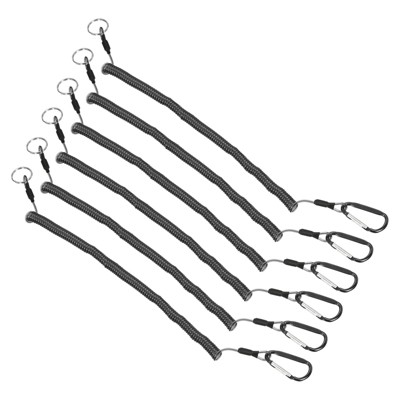 Unique Bargains Retractable Coiled Safety Cords Carabiners Fishing Tool Lanyards 6 Pcs 8.9ft