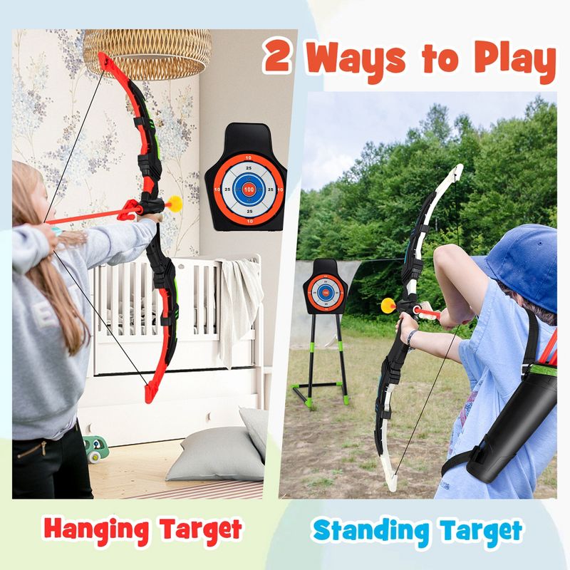 Costway 2-Pack Bow and Arrow Set for Kids LED Light Up Archery Toy with 20 Suction Arrows, 4 of 11