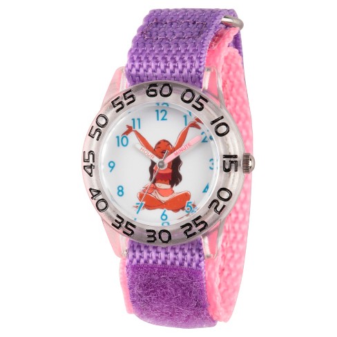 Girls' Disney Moana Clear Plastic Time Teacher Watch - Purple : Target