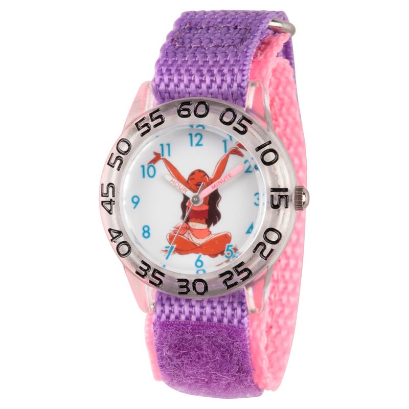 Girls' Disney Moana Clear Plastic Time Teacher Watch - Purple, 1 of 7