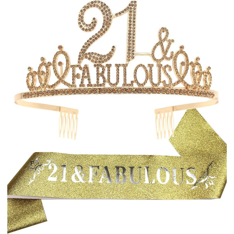 21st Birthday Sash And Tiara For Women - Fabulous Set: Glitter Sash, 1 of 8