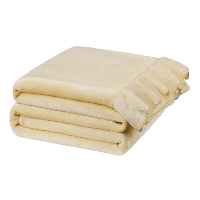 PiccoCasa Flannel Fleece Luxury Sofa with Ruffle Trim Lightweight Plush Microfiber Solid Blanket