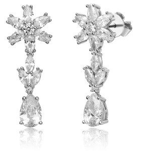 Guili Snowflake Sterling Silver White Gold Plated or Gold Plated Cubic Zirconia Cluster Snowflake Formal Dangle Earrings for an Elegant Wintery Look - 1 of 2