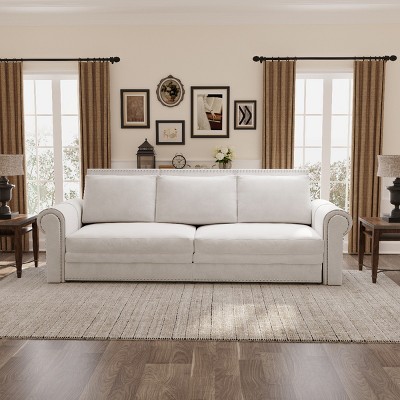 King Size Chesterfield Sofa, 3-in-1 Convertible Sofa Bed with Pull-Out Sleeper, Bed with Nailhead Trim and Rolled Arms-Coolbibila