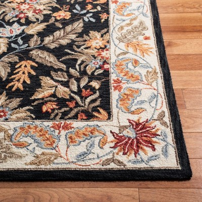 Handmade Chelsea Floral Black Wool 4' Square Area Rug