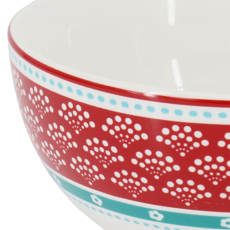 Gibson Home Village Vines Floral 8 Piece 6 Inch Fine Ceramic Bowl Set in White and Multi Red, 5 of 7