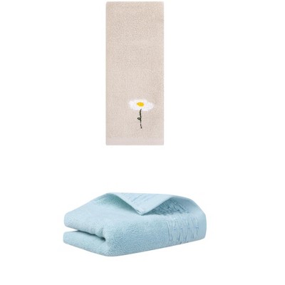 REGALWOVEN Embroidered Cotton Bathroom Decorative Hand Towels 14" x 30"/13" x 30" 2 Pcs
