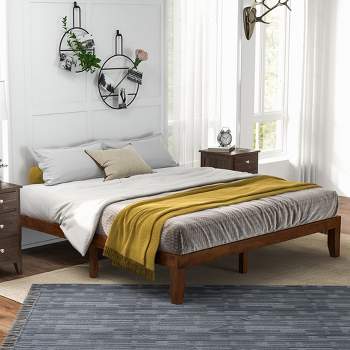 Costway King Size 14'' Wooden Bed Frame Mattress Platform Wood Slats Support EspressoNatural
