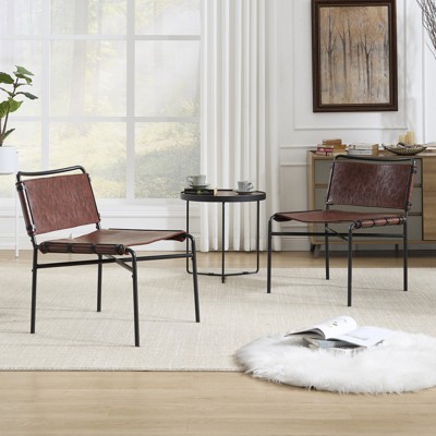 FONTOI 2PCS Leather Leisure Chairs, Medieval Armless Chair, Retro Accent Chairs for Living Room, Brown, 21.65"*28.34"*25.59"