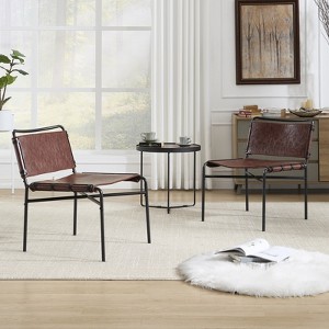 FONTOI 2PCS Leather Leisure Chairs, Medieval Armless Chair, Retro Accent Chairs for Living Room, Brown, 21.65"*28.34"*25.59" - 1 of 4