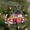 Northlight 5" Red and Gold Glitter Car with Christmas Tree Glass Ornament - 2 of 4