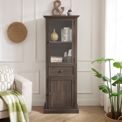 Kitchen Pantry Storage Cabinet, Tall Cupboard With 2 Cabinets And 1 Drawer, Buffet Cabinet With Glass Door And Storage Shelves For Kitchen Dining Room