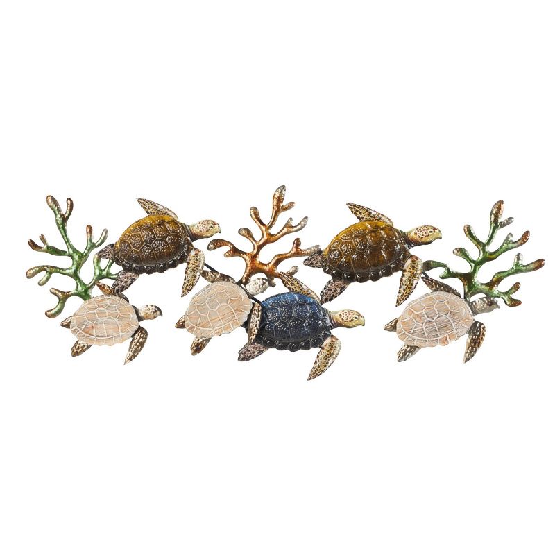 Olivia &#38; May 18&#34;x49&#34; Metal Turtle Hammered Wall Decor with Wood Accents Bronze, 5 of 8