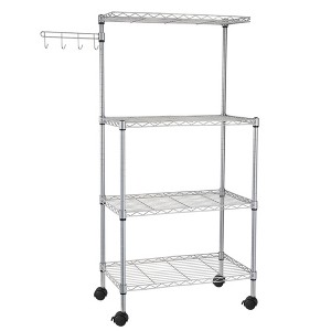 SEVOBAL Kitchen Storage Four Tier Silver Bakers Rack Microwave Stand Storage Cart with Wheels, Silver, 23.62"*14.17"*5.31" - 1 of 4