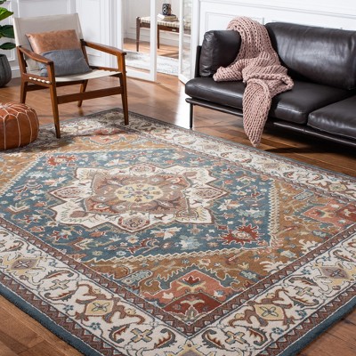Handmade Round Tufted Dark Green Wool Area Rug