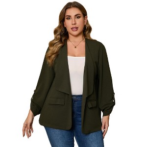 Womens Plus Size Blazers Business Casual Knit Blazer for Work Long Sleeve Shawl Lapel Blazer Suit Jackets - 1 of 4