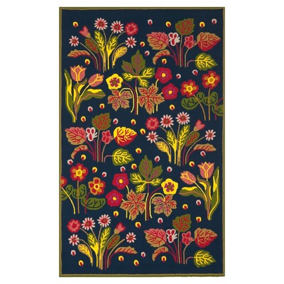 Navy/Green Botanical Hooked Area Rug - (5'x8') - Safavieh