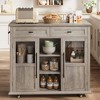 Foldable Kitchen Island Cart with Wheels, 2 Glass Doors, Spice Rack & Towel Holder – Compact Mobile Storage Cart for Small Kitchen - 2 of 4