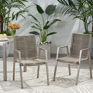 Sapphtopaz 2-Pieces Outdoor Dining Chairs Aluminum Outdoor Chair with Arms, Rope Seat for Poolside, Balcony, Lawn - 1 of 4