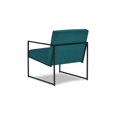 Teal Velvet and Black Metal Contemporary Accent Chair