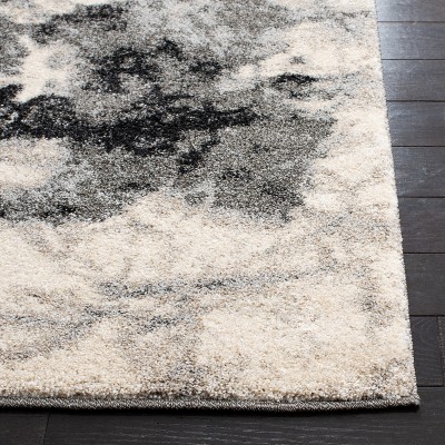 Gray and Cream Abstract Synthetic Runner Rug, 2'3" x 9'