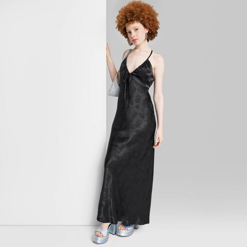 Ladies - Black lace-detail Satin Slip Dress - Size: S - H&M