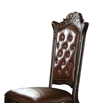 Cherry Brown Traditional Carved Wood Side Chair Set