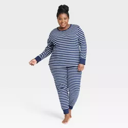 Women's Striped 100% Cotton Matching Family Pajama Set - Navy Blue 4X