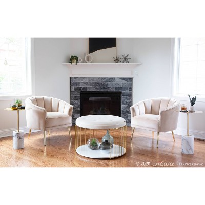 Champagne Velvet Barrel Accent Chair with Gold Metal Legs