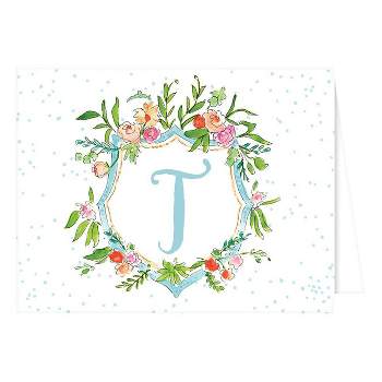 10ct Folded Notes - Vintage Floral Crest Monogram - M : Target