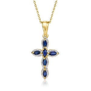 Ross-Simons 0.80 ct. t.w. Sapphire Cross Pendant Necklace in Sterling Silver and 18kt Gold Over Sterling - 1 of 3