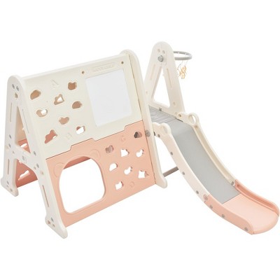 Indoor Kids Slide Set With Basketball Hoop Non-slip Heavy Duty Children Playground Activity Center