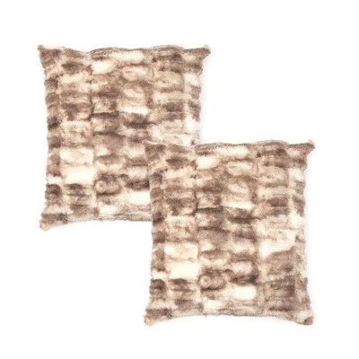 Marble Brown Faux Fur 18" Square Throw Pillows, Set of 2