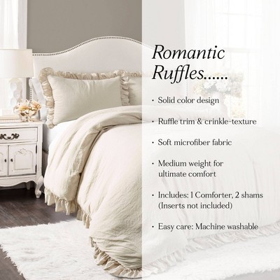 Lush Decor Lush Décor 3pc California King Reyna Comforter Set Wheat: Ruffled Microfiber Bedding, Machine Washable — фото 6