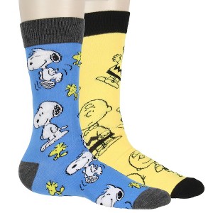 Peanuts Socks Men's Snoopy, Woodstock, and Charlie Brown 2 Pair Adult Crew Socks - 1 of 4
