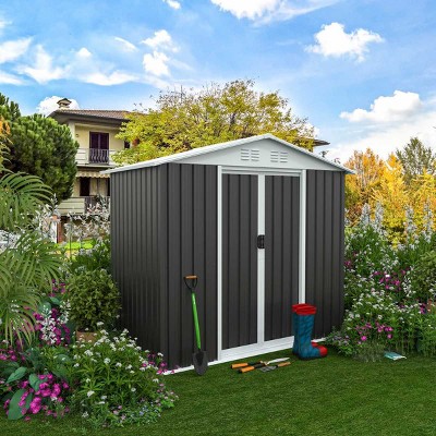 Metal Garden Storage Shed with Pent Roof,Aluminum Outdoor Tool Bike Storage Shed with Sliding Door,Weatherproof Metal Shed-Coolbibila