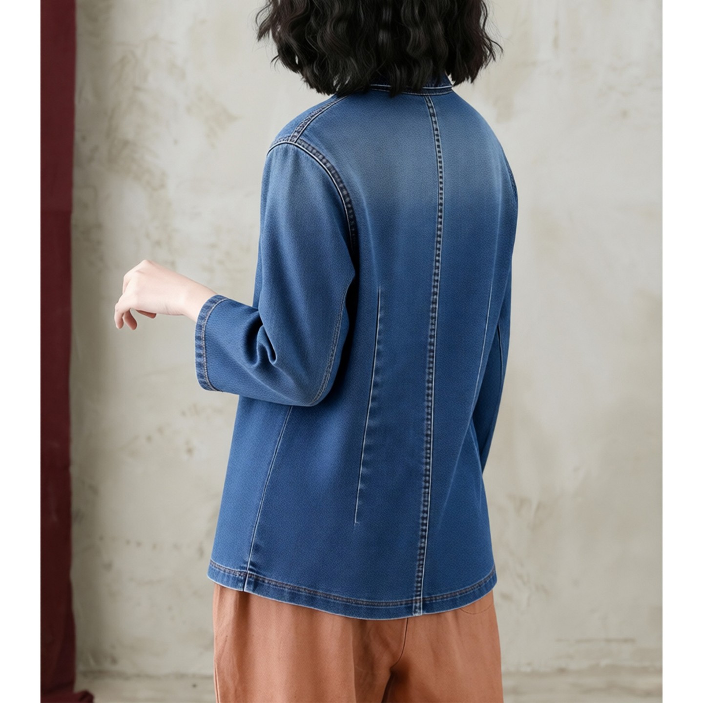 Женская куртка EadianDree Women Denim Jacket Notched Lapel Single Button Front Patch Pockets Outerwear, цвет: Джинсовый — фото 3