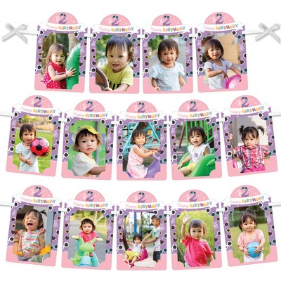 Big Dot of Happiness Two Cool - Girl - DIY Pastel 2nd Birthday Party Decor - Picture Display - Photo Banner