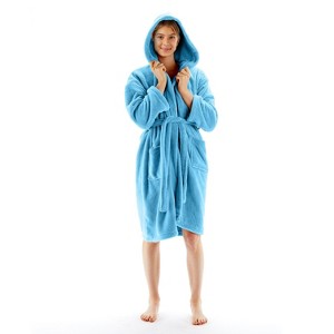 BC BARE COTTON Girls Hooded Robe Microfiber Plush Fleece Bathrobe - 1 of 4