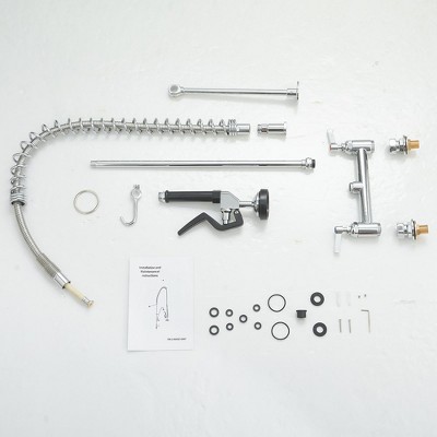 Polished Chrome Commercial Pull-Down Dual Handle Kitchen Faucet