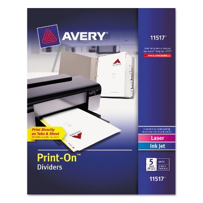 Avery Customizable Print-On Dividers Letter 5-Tabs/Set 25 Sets/Pack 11517