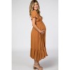 PinkBlush Camel Smocked V-Neck Maternity Midi Dress - 2 of 4