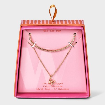 14K Gold Dipped Cubic Zirconia Initial Necklace Set 2pc - A New Day™ Gold
